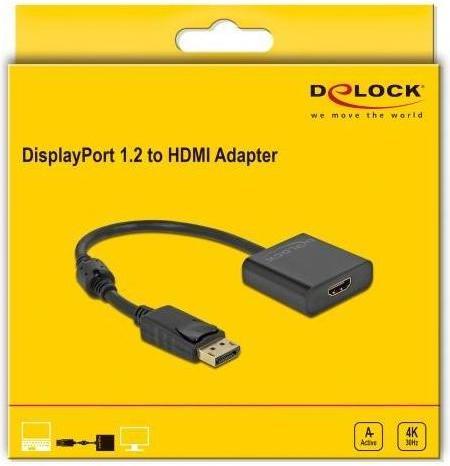 Produktbild Delock Adapter DisplayPort 1.2 Stecker zu HDMI Buchse 4K Aktiv schwarz (HDMI, 20 cm)