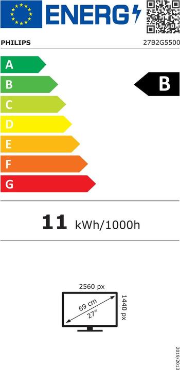 Energy Label Philips 27B2G5500/00 Monitor 68,58cm 27inch QHD LED 16:9 IPS 75Hz 2xHDMI 1.4 DP 1.2 (2560 x 1440 pixels, 27")
