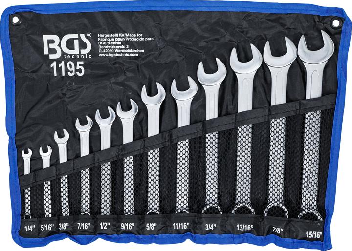 BGS Maul-Ringschlüssel-Satz (1/4", 5/16", 3/8", 7/16", 1/2", 9/16", 5/8", 11/16", 3/4", 13/16", 7/8", 15/16")