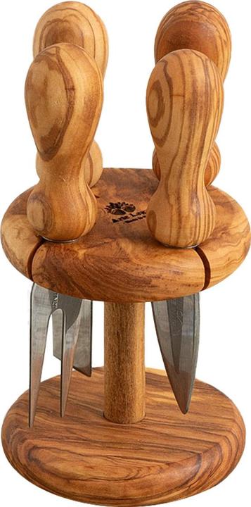 Immagine prodotto Natura Punto Set di 5 coltelli da formaggio in legno d'ulivo con supporto, 9 x 9 x 16 cm