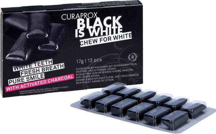 Actual product image Curaprox Black Is White Chewing Gum (12 pcs., 23 g)