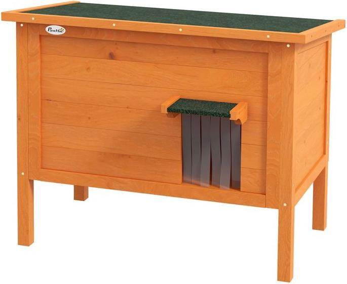 Actual product image Swisshandel24 Wooden cat house, outdoor cat cave, insulated cat hut with door curtain, small animal house in the (Cat)