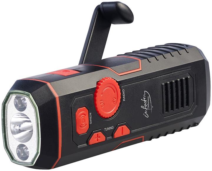 Produktbild Infactory Dynamo-FM-Radio und Taschenlampe mit 120-dB-Sirene, USB-Ladefunktion (FM)