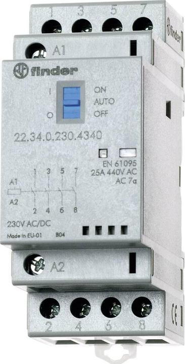 Actual product image Finder Installation contactor 22 series, 25 A 22.34.0.012.4340 4 NO contacts (30/110/220 V) 25/5/1 A