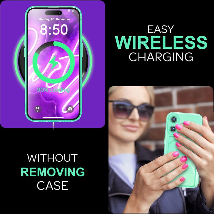 Produktbild Nalia Klar Transparente Neon Silikon Hülle Kartenhalter (Apple iPhone 16)
