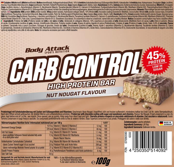 Produktbild Body Attack Carb Control (15x100g Riegel) (Blueberry Yoghurt, 15 Stk., 1500 g)