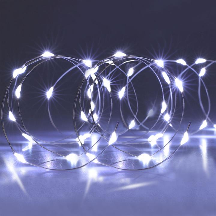 Actual product image H & S Collection Set of 2 lights silver wire, indoor, 20 bright white LEDs, battery-operated, 1.5 V, L 95cm (0.95 m)