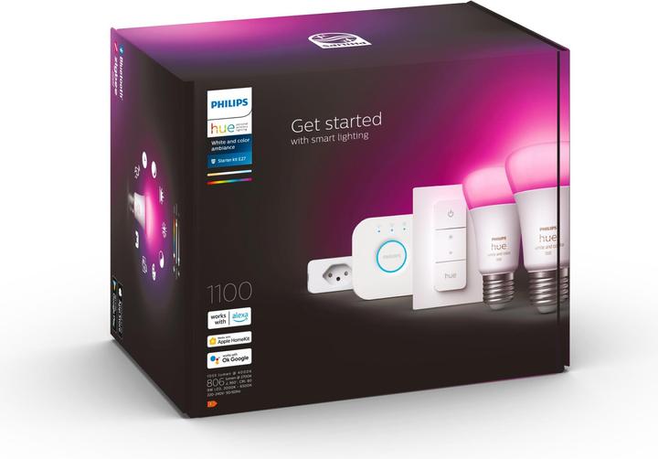 Produktbild Philips Starterset White & Color Ambiance, 2 x E27, 75 W, Bridge (E27, 11 W, 800 lm, 2 x, F)