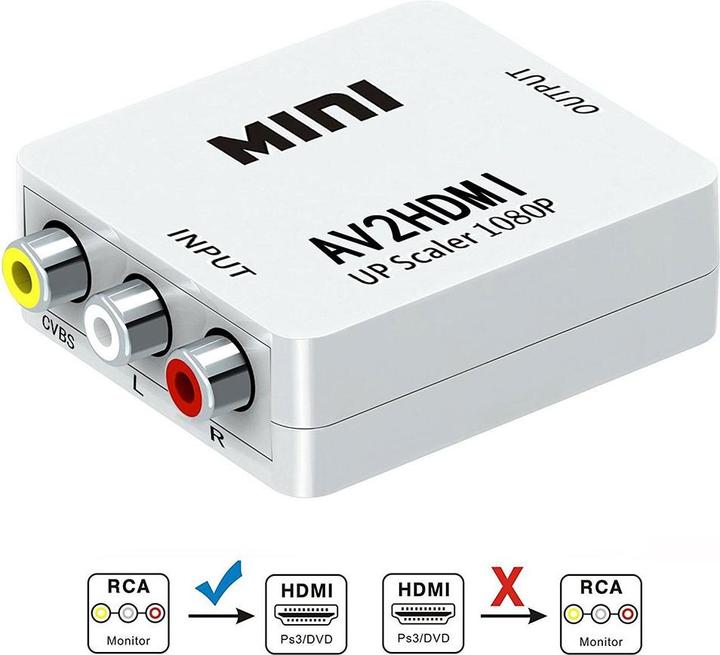 Produktbild Apfelkiste Mini Cinch RCA CVBS AV auf HDMI 1080P Konverter Adapter für TV, PC, PS3, DVD (Kamera Konverter)