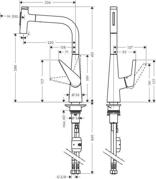 Actual product image hansgrohe HG single-lever sink mixer 300 TALIS S with pull-out spray stainless steel look