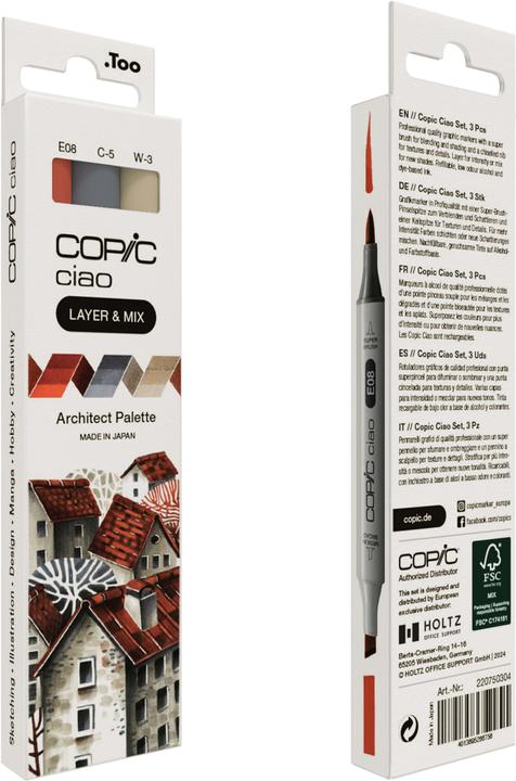 Actual product image Copic CIAO - Brand (E-08 Brown, W-3 Warm Gray No. 3, C-5 Cool Gray No. 5, 6 mm, 3 x)