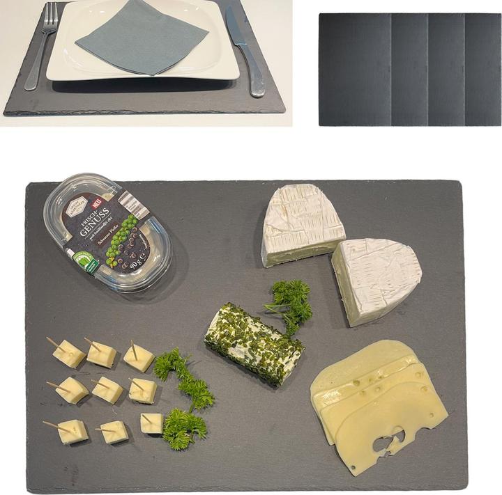 Produktbild Mojawo 4er Schieferplatte Servierplatte Servierteller Käseplatte Platzset eckig 30x40cm