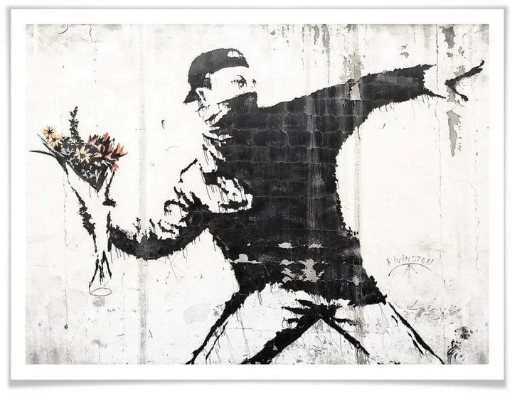 Produktbild Trenddeko Poster Banksy – Der Blumenwerfer 100 x 80 cm, Papier (7 x 7.5 x 98 cm)