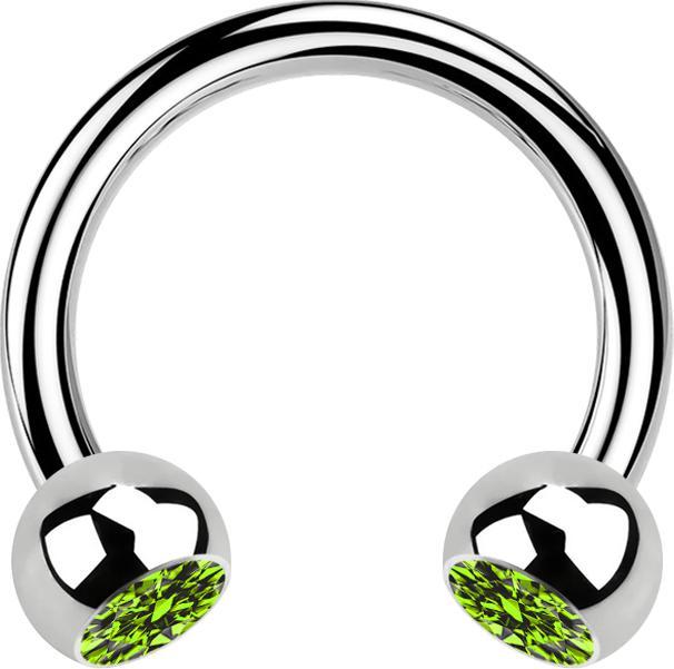 Produktbild Star Piercing Micro Circular Barbell silber mit zwei Kugeln Kristall hellgrün (ohne Messing, Chirurgenstahl 316L)