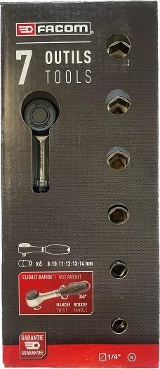 Actual product image Facom 6-point ratchet socket spanner set with 360° rotating handle, 1/4"