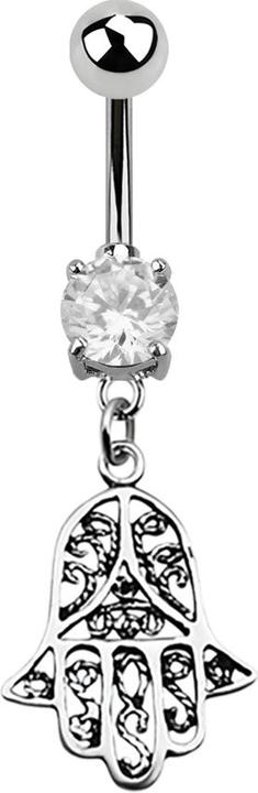 Actual product image Star Piercing Banana silver with pendant Hamsa silver (Surgical steel 316L, without brass, 925 sterling silver)