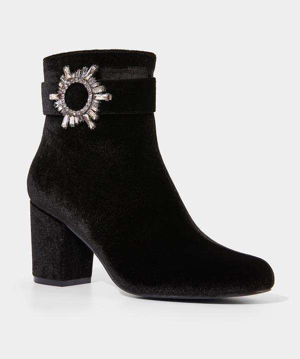 Actual product image Joe Browns Velvet Diamanté Buckle Chunky Ankle Boots (38)