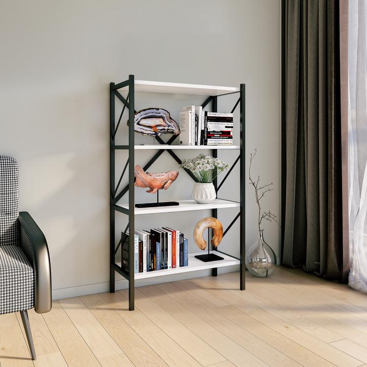 Image du produit VCM Bois Métal Rangement Étagère sur pied Bibliothèque Déco Livres Étagère sur pied Insasi 4 (66 x 34 x 121 cm)