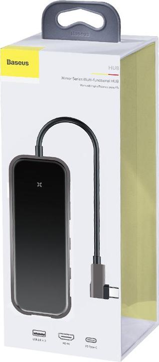 Actual product image Baseus Multi-functional HUB (Type-C to 3xUSB3.0+HD4K+PD) Gray (USB-C, 3 Ports)
