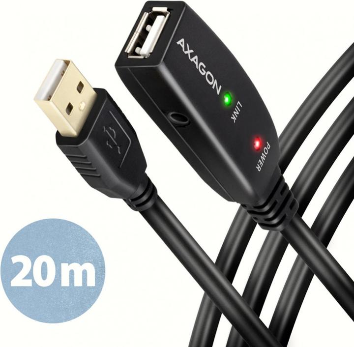 Axagon ADR-220 active USB 2.0 extension cable, USB-A male/female - 20m (20 m, USB 2.0)