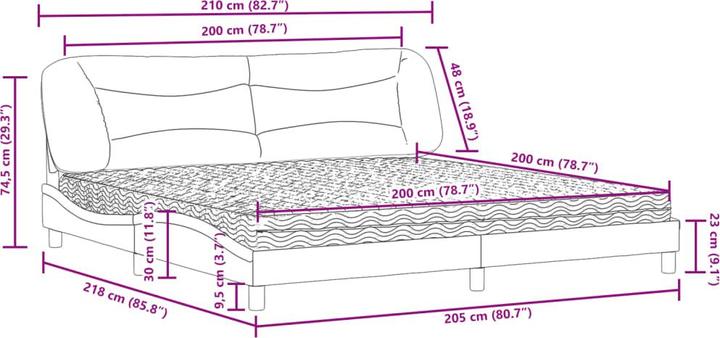 Produktbild VidaXL Bett Polsterbett Doppelbett Kunstlederbett mit Matratze Weiss 200x200cm (200 x 200 cm)