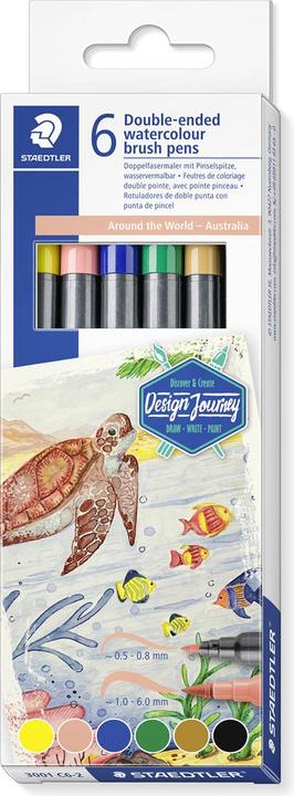 Immagine prodotto Staedtler Penne a doppia punta in fibra Australia, confezione da 6, 2 punte, larghezza linea: 1.0 (6,0 mm, 6 x)