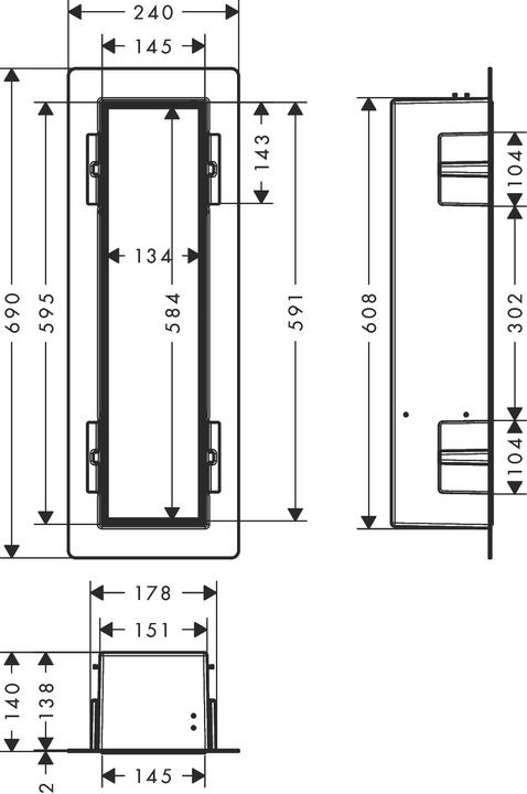 Immagine prodotto hansgrohe XtraStoris Rock portascopino, con ripiano, porta piastrellabile, senza cornice, 145x140x59