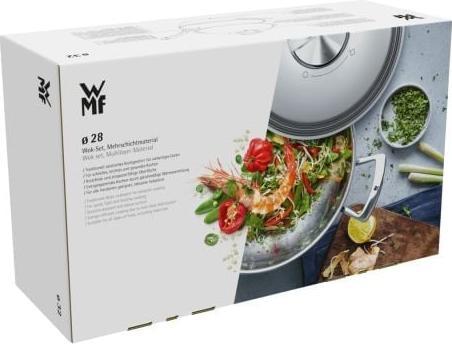 Produktbild WMF Wok Wokpfanne 28cm Metalldeckel Multiply Induktion Edelstahl unbeschichtet (28 cm, Wok Pfanne, Edelstahl)