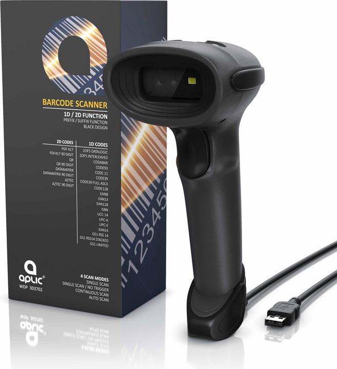 Actual product image Aplic USB barcode scanner wired, handheld scanner, 1D and 2D, single scan & auto scan (1D barcodes, 2D barcodes)