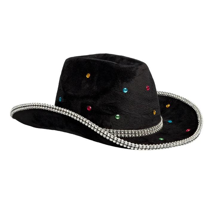 Produktbild Boland Cowboyhut Schwarz in Samtoptik mit Strasssteinen