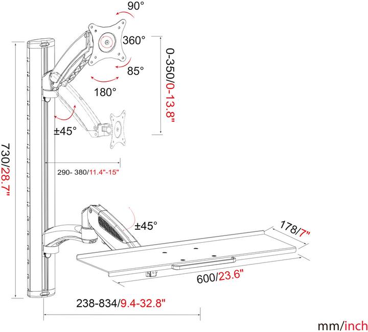 Image du produit Digitus Station de travail flexible, murale dm. (Mur, 27")