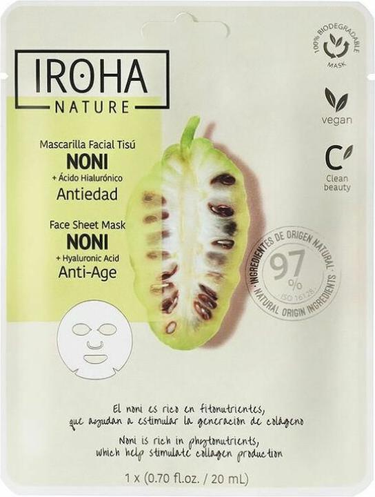 Actual product image Iroha Nature Nature Anti-Age Face Sheet Mask Noni + Hyaluronic Acid Anti-Aging Sheet Mask With Indian (20 ml)