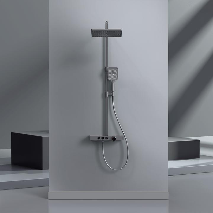 Immagine prodotto Emke Sistema doccia termostatico con soffione a pioggia, doccetta e uscita inferiore, metallo nero