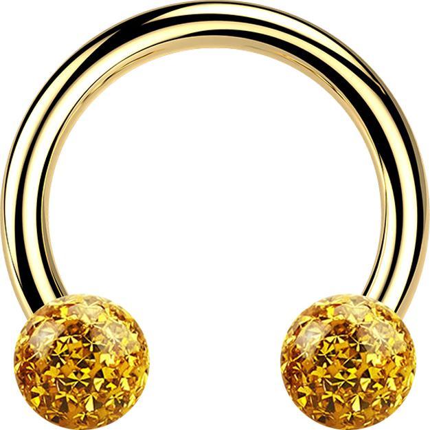 Produktbild Star Piercing Micro Circular Barbell vergoldet mit zwei Kristall Kugeln topaz Epoxy Schutzschicht (Titan G23, ohne Messing)