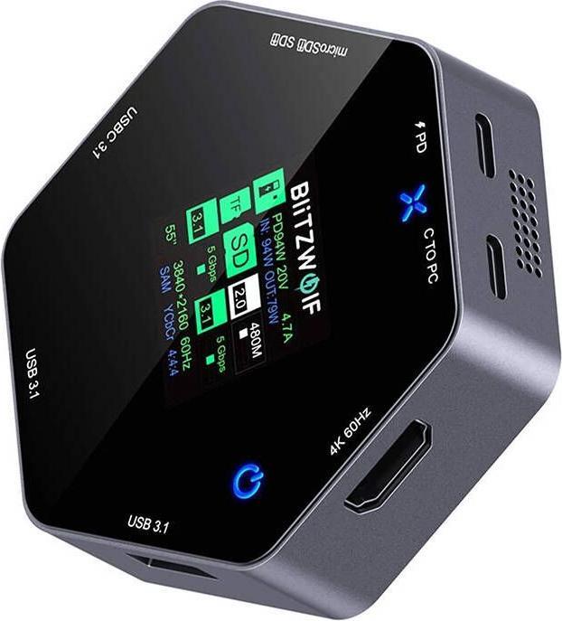 Immagine prodotto BlitzWolf Docking station 8in1 BW-TH16 USB 100W Display intelligente LCD (USB-C, 8 Porti)