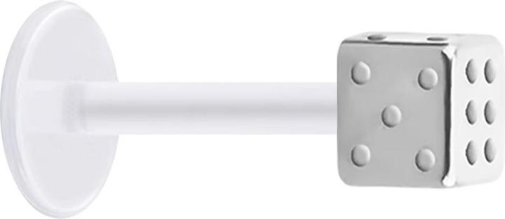 Star Piercing Micro Labret transparent mit Würfel silber (Bioflex, ohne Messing, Chirurgenstahl 316L)