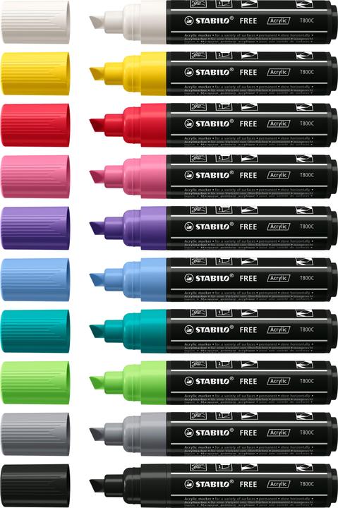 Actual product image STABILO Acrylic markers - FREE Acrylic - T800C wedge tip 4-10mm - single pen - black (Black, 10 mm, 1 x)