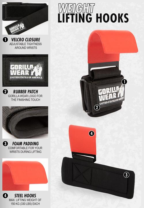 Immagine prodotto Gorilla Wear Indossare i ganci per il sollevamento pesi