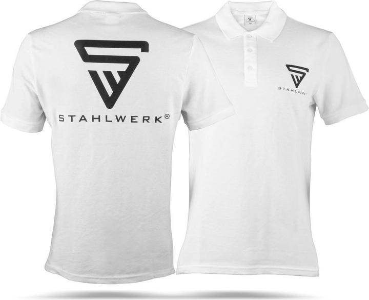 Stahlwerk Polo-Shirt Grösse L Weiss Kurzarm Polo-Hemd Logo-Print 100% Baumwolle (L)