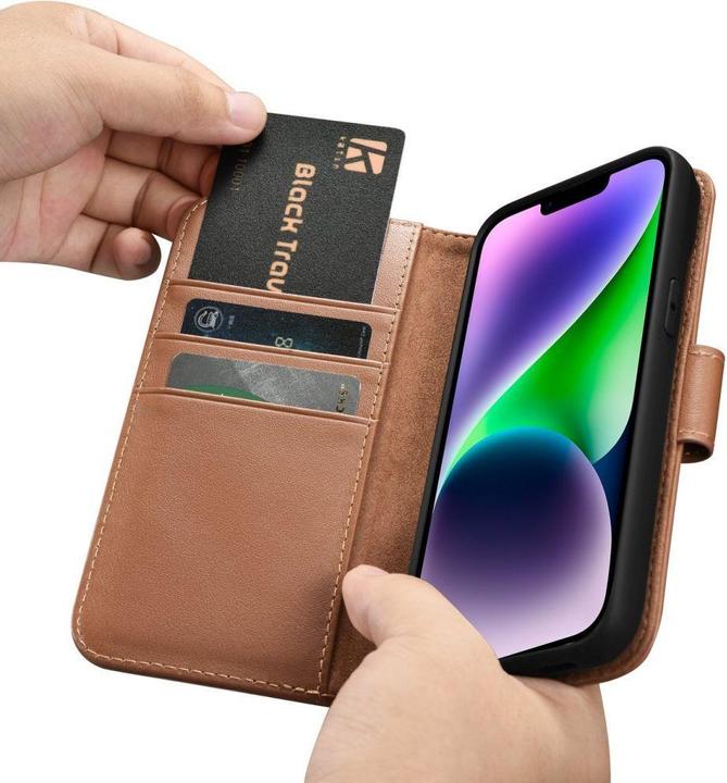 Actual product image iCarer wallet case 2 in1 case iPhone 14 leather cover with folding brown antiRFID (WMI14220725-BN) (Apple iPhone 14)