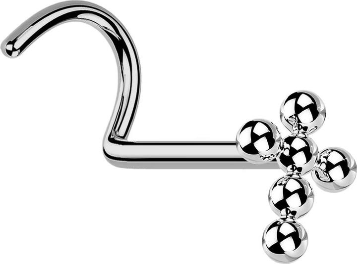 Star Piercing Nasenstecker gebogen silber Kreuz Kugeln (ohne Messing, Titan G23)