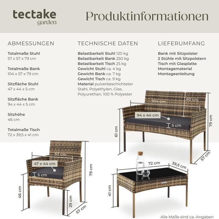 Immagine prodotto tectake Set da giardino in rattan Palese per 4 persone