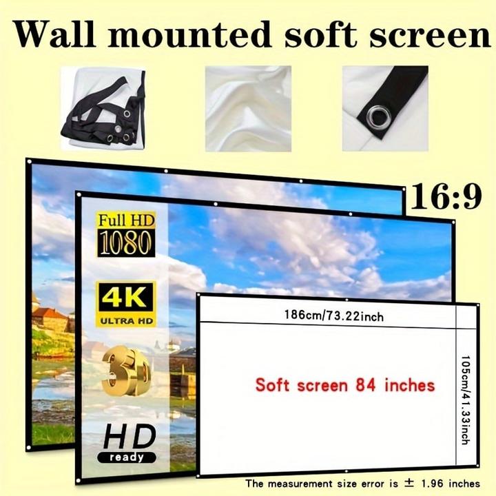 Produktbild PhoneLook Doppelseitige 16:9 Projektionsleinwand mit pflegeleichtem, bügelbarem Stoff (120 Zoll, 305 cm) (120", 16:9)