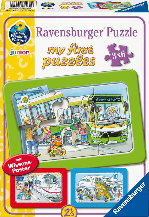 Produktbild Ravensburger Kinderpuzzle - 12004039 Unterwegs mit Bus, Bahn und Flugzeug - my first puzzle mit 3x6 (18 Teile)