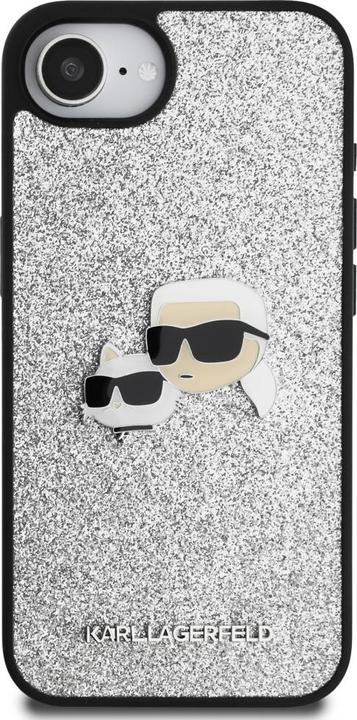 Produktbild Karl Lagerfeld - Hardcase Glitter Fixed (KLHCPSE4PFGKCPS) - iPhone 16e - Silver Karl&Choupette Head (Apple iPhone 16e)