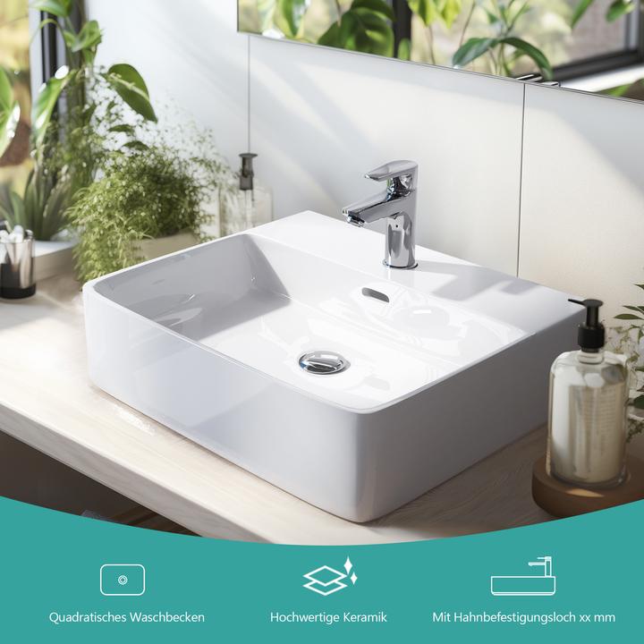 Immagine prodotto Emke Lavabo da appoggio, in ceramica, a parete/da appoggio, bianco lucido, con foro per rubinetto (415 mm, 425 mm)