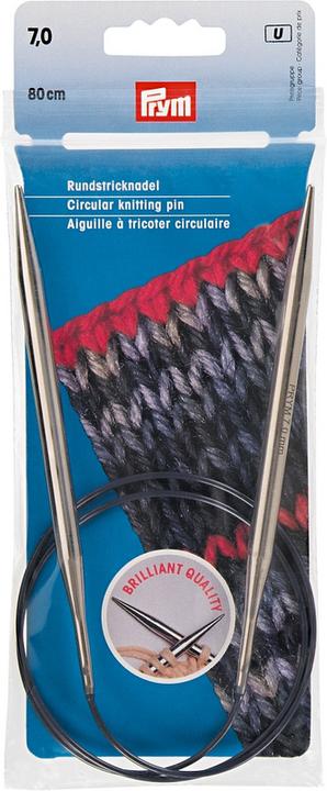 Prym Ago circolare da maglia in ottone, argento 7,00 mm, 80 cm, borsa