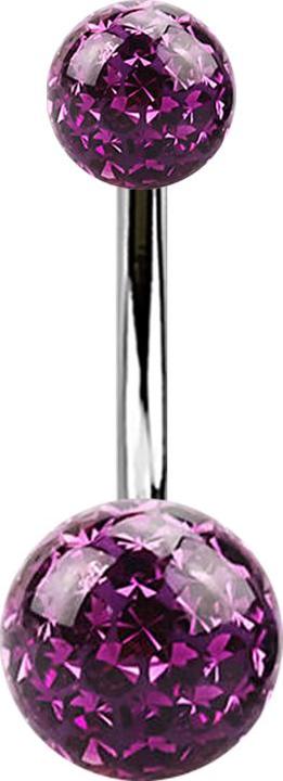 Actual product image Star Piercing Banana silver with two crystal balls violet epoxy protective layer (Titanium G23, without brass)