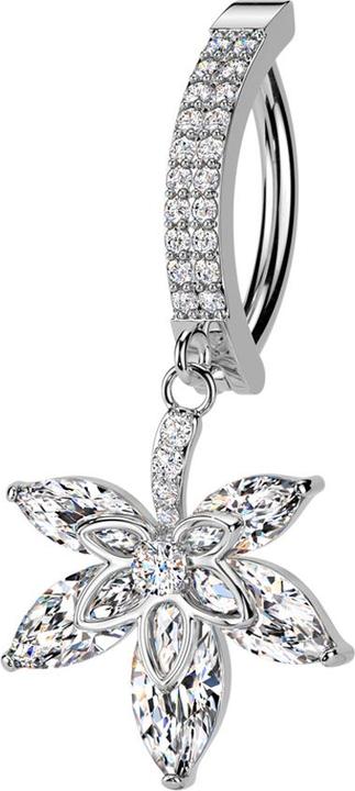 Star Piercing Banane klappbar silber Schild zwei Reihen Kristalle silber Anhänger Blatt (Messing, Chirurgenstahl 316L)
