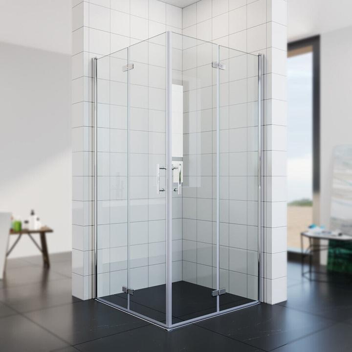 SONNI Duschkabine Eckeinstieg Flügeltür ohne Rahmen 195cm 80x80cm (195 cm, 120 cm, 195 cm)